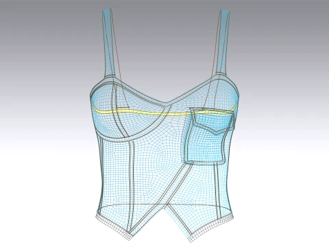 Girls Denim High Waist Corset Top 3D Model