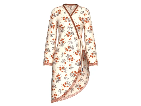 Girls Floral Wrap V-Neck Dress With Side Tie Modello 3D