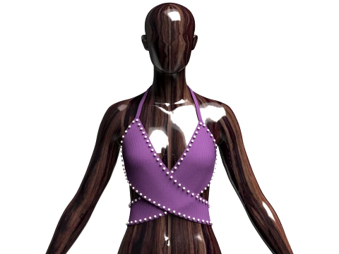 Girls Ribbed Criss-Cross Halter Top Modello 3D
