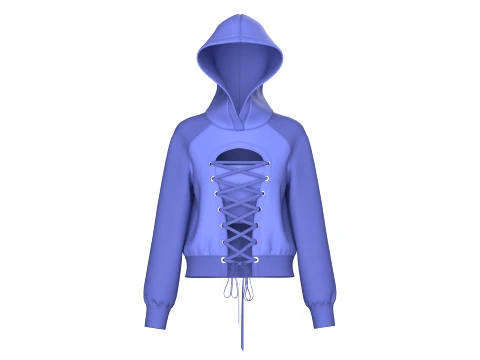 Girls Blue Hoodie With Front Lace-Up 3D Model