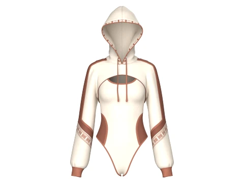 Girls Color Block Hooded Bodysuit 3D Model