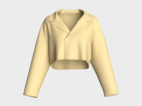 Girls Cropped Double-Breasted Blazer 3D Model