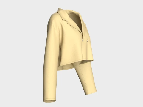 Girls Cropped Double-Breasted Blazer 3D Model