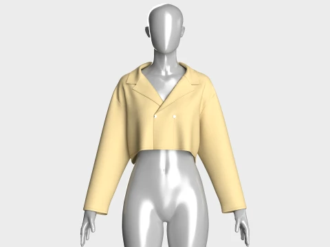 Girls Cropped Double-Breasted Blazer 3D Model