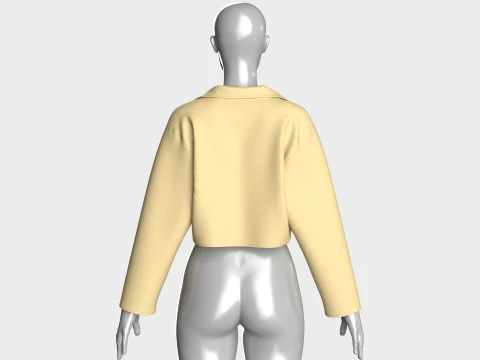 Girls Cropped Double-Breasted Blazer 3D Model