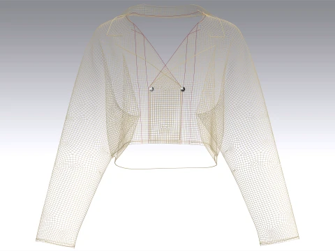 Girls Cropped Double-Breasted Blazer 3D Model