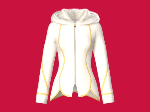 Girls Fur Hooded Jacket 3D Model