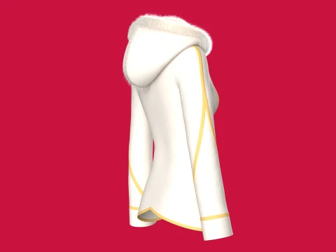 Girls Fur Hooded Jacket 3D Model