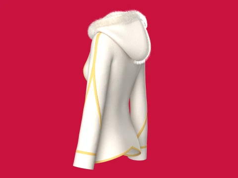 Girls Fur Hooded Jacket 3D Model