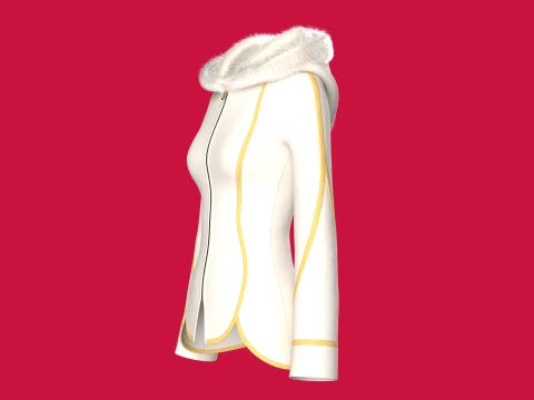 Girls Fur Hooded Jacket 3D Model