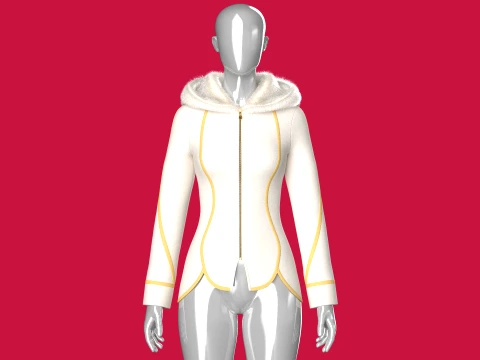Girls Fur Hooded Jacket 3D Model