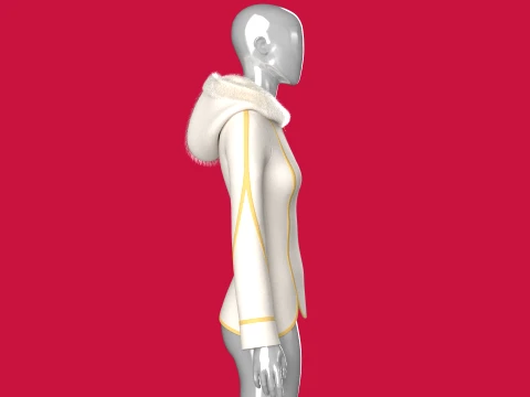 Girls Fur Hooded Jacket 3D Model