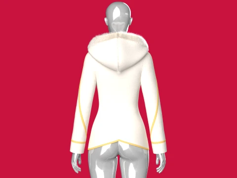 Girls Fur Hooded Jacket 3D Model