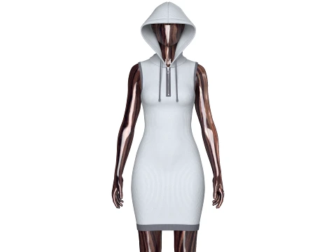 Girls Hooded Mini Dress With Back Lace-Up 3D Model