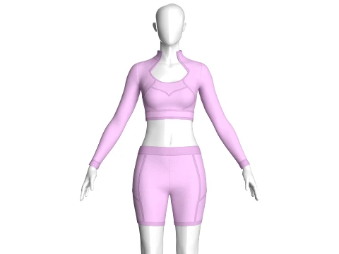 Girls Long Sleeve Crop With Biker Shorts Model 3D