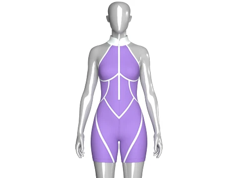 Girls Sleeveless Bodysuit With Contour Piping 3D Model