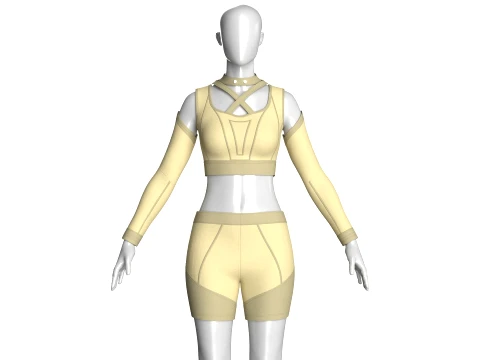 Girls Crop Top With Biker Shorts-Outfit Model 3D