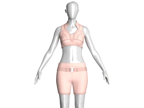 Girls High Neckband Collar Top With Shorts-Outfit 3D Model