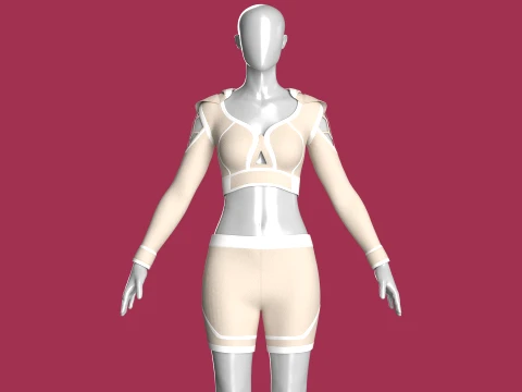 Girls Hooded Crop Top With Biker Shorts-Outfit Model 3D