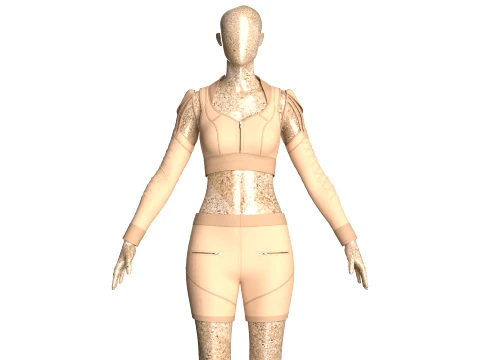 Girls Zipper Crop Top With Shorts-Outfit 3D Model