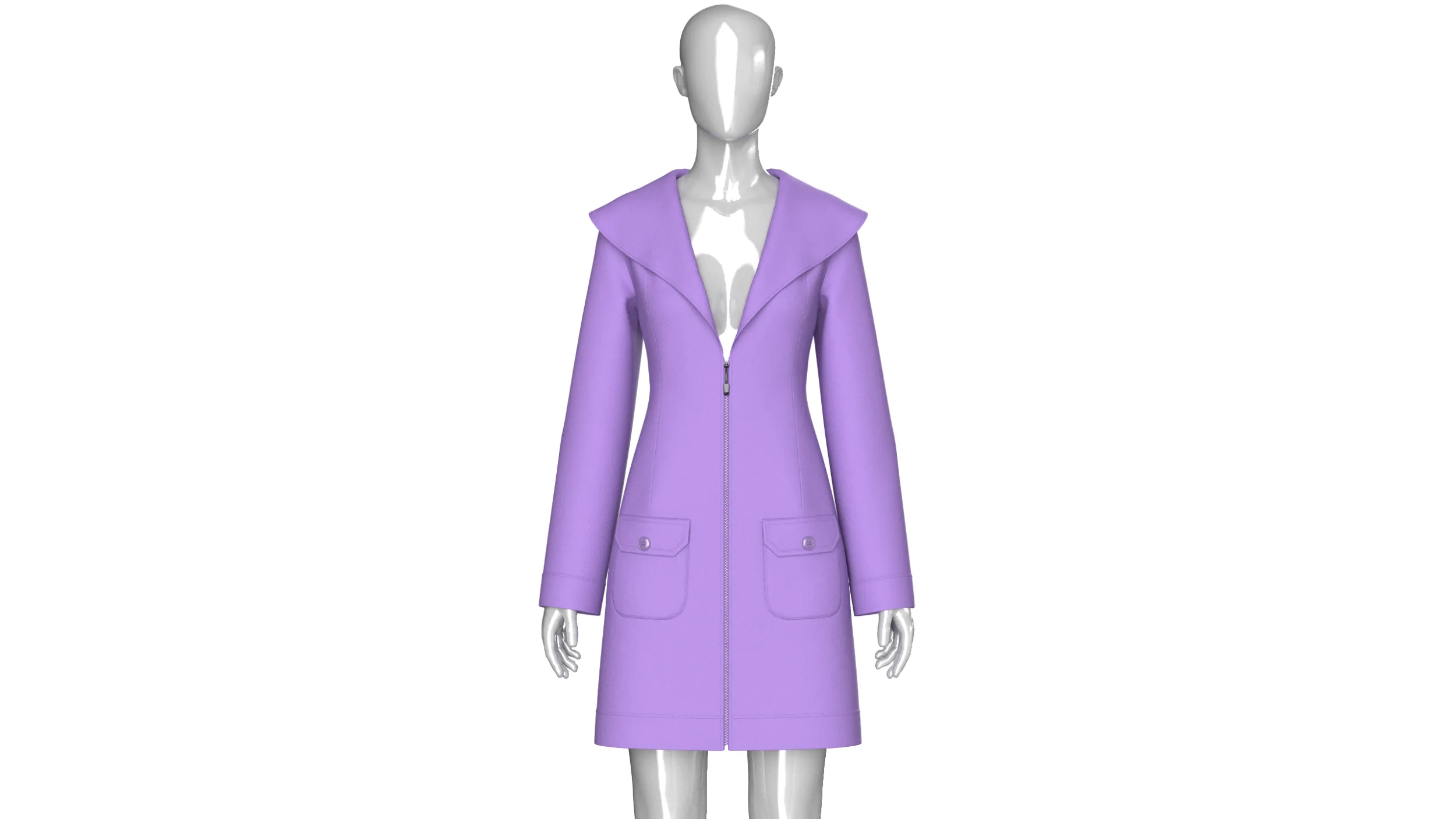 Girls Full Zip Wide Collar Coat 3D Model .c4d .max .obj .3ds .fbx .stl .blend 