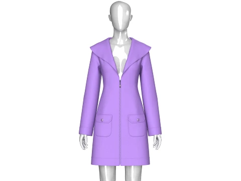 Girls Full Zip Wide Collar Coat 3D Model