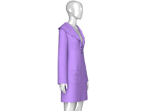 Girls Full Zip Wide Collar Coat 3D Model