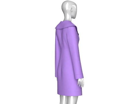 Girls Full Zip Wide Collar Coat 3D Model