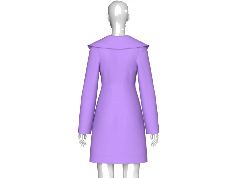 Girls Full Zip Wide Collar Coat 3D Model