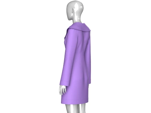 Girls Full Zip Wide Collar Coat 3D Model