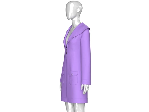Girls Full Zip Wide Collar Coat 3D Model