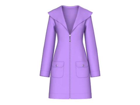 Girls Full Zip Wide Collar Coat 3D Model