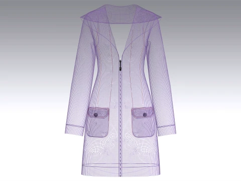 Girls Full Zip Wide Collar Coat 3D Model