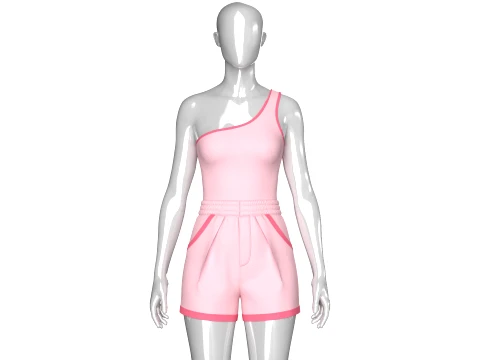 Girls One Shoulder Sleeveless Suit 3D Model