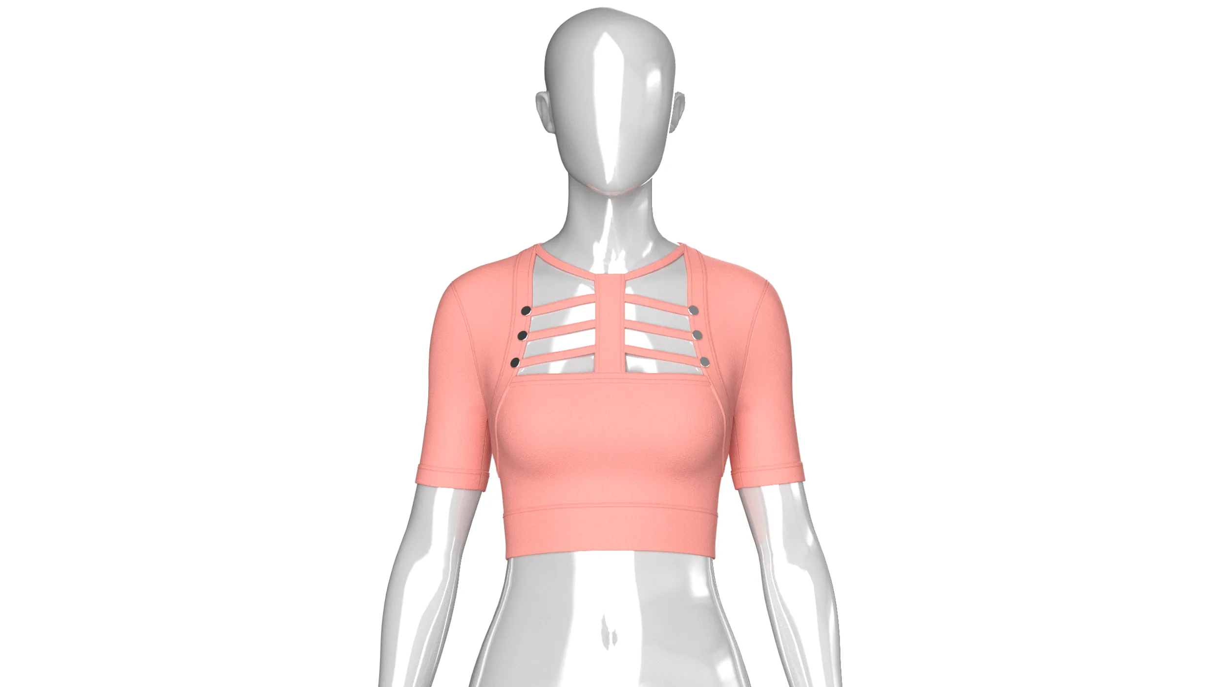Girls Short-Sleeve Cutout Crop Top 3D Model .c4d .max .obj .3ds .fbx .stl .blend