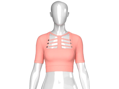 Girls Short-Sleeve Cutout Crop Top 3D Model