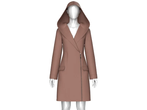 Girls Side Zip Long Hooded Coat 3D Model