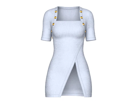 Girls Square-Neck Ribbed Mini Dress 3D Model