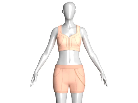 Girls Crop Top With Chain Shorts-Outfit 3D मॉडल