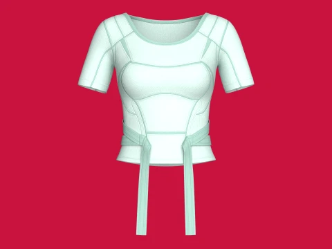 Girls Crop Top With Waist Wrap Tie Strap 3D मॉडल