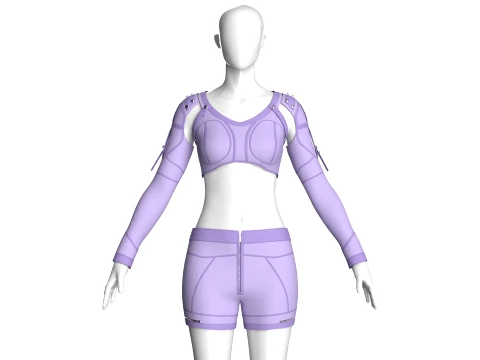 Girls Crop Top With Zippered Shorts-Outfit 3D मॉडल