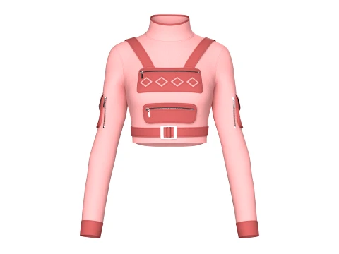 Girls Long-Sleeve Tactical Chest Rig Crop Top 3D मॉडल