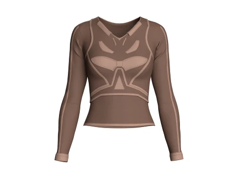 Girls Long-Sleeve Top With Light Beige Piping 3D मॉडल