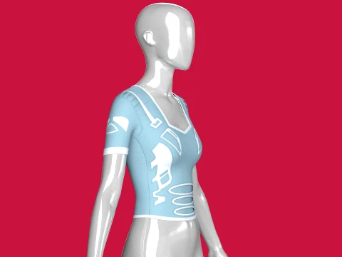 Girls Short Sleeve Tactical Crop Top 3D Model