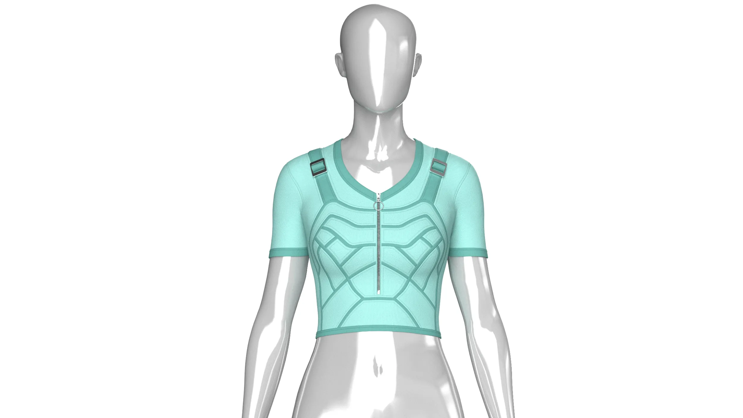 Girls Short Sleeve Zip-Up Crop Top 3D Model .c4d .max .obj .3ds .fbx .stl .blend