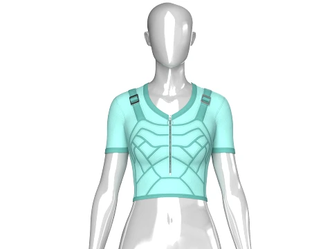 Girls Short Sleeve Zip-Up Crop Top 3D Model