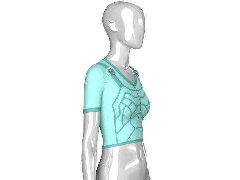 Girls Short Sleeve Zip-Up Crop Top 3D Model