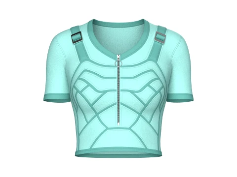 Girls Short Sleeve Zip-Up Crop Top 3D Model