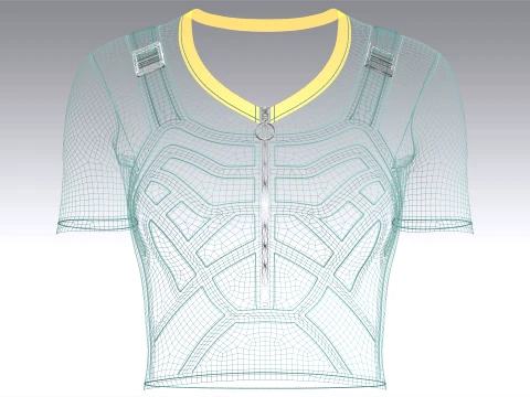 Girls Short Sleeve Zip-Up Crop Top 3D Model
