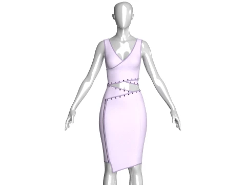 Girls Bralette Top With Side Zipper Wrap Skirt - Outfit 3D 模型